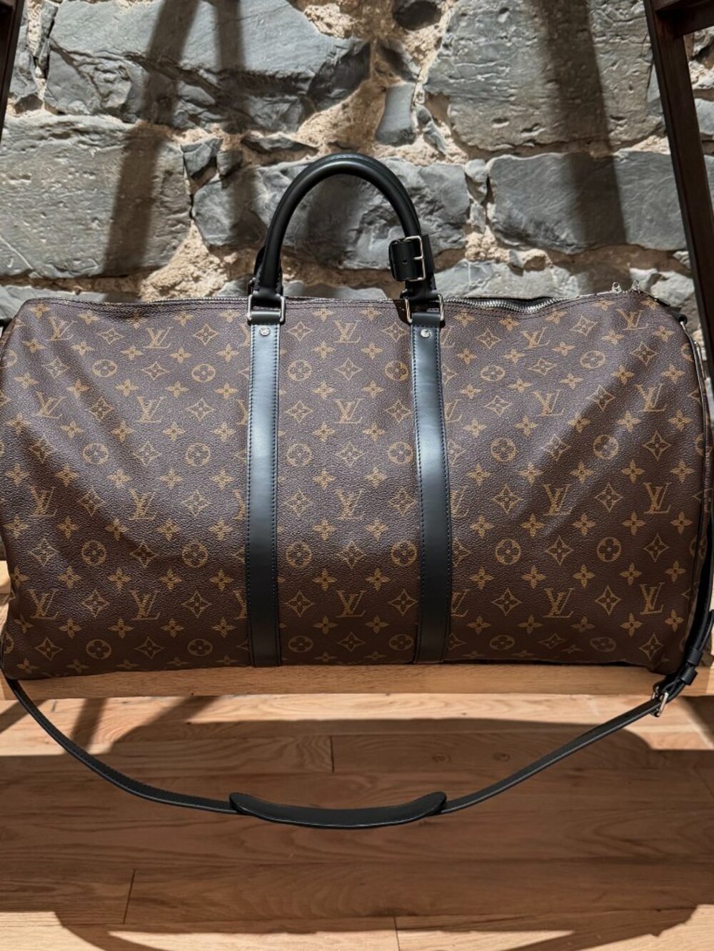Louis Vuitton Monogram Macassar Keepall 55 Bandoulière Duffle Bag